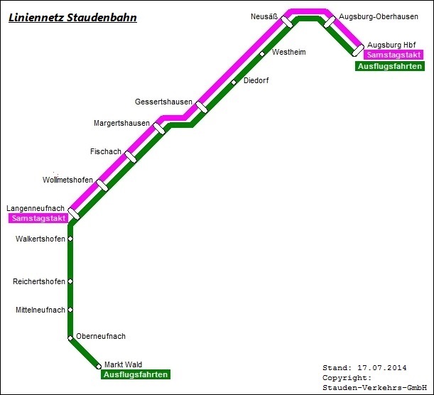 Liniennetzplan der Staudenbahn